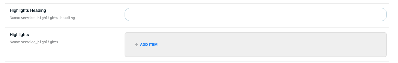 Highlights heading field in the Services Tool