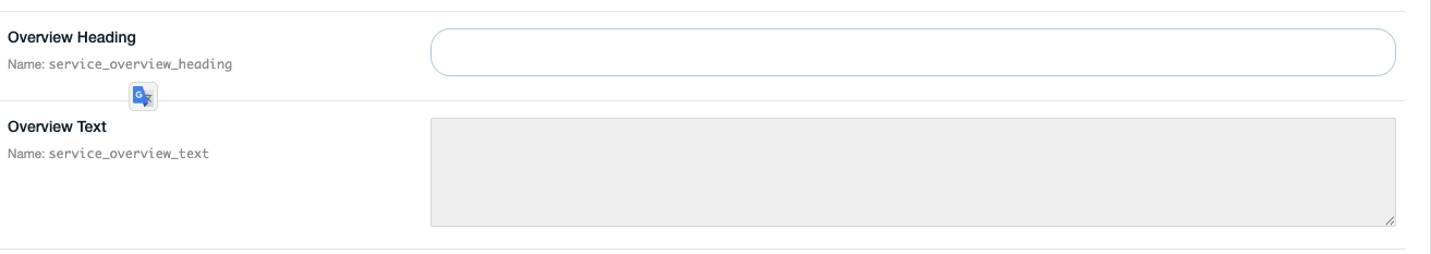 Overview details fields in the Services Tool