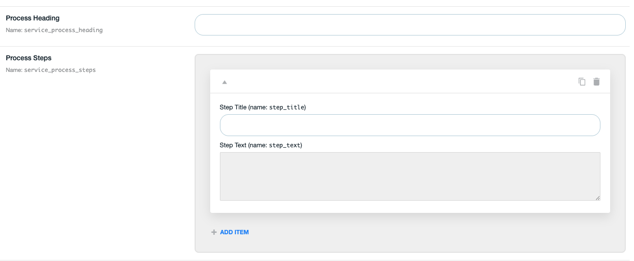 Process heading and process item details in the Services Tool